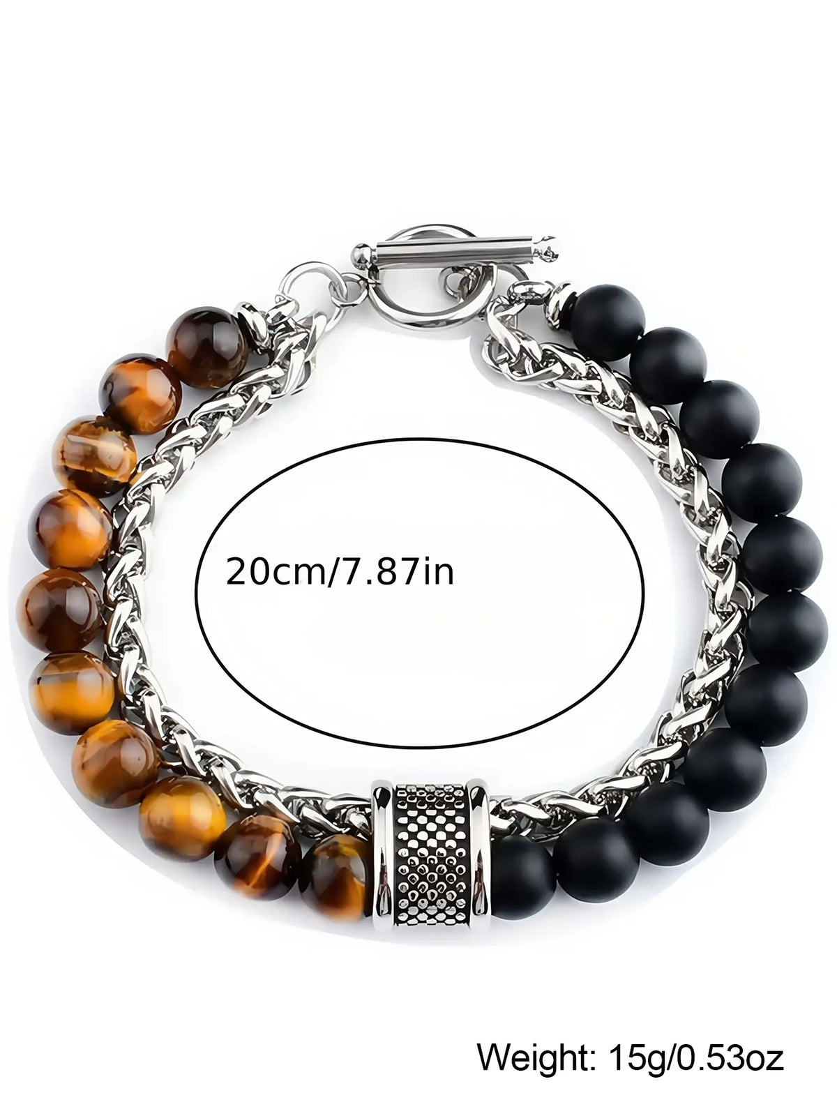 Men's Punk Style Jewelry Beaded Bracelet with Artificial Tiger Eye Stones, Casual Style Leather Ot Clasp, Perfect for Daily Wear & Gifts, Exquisite Bracelet, Jewelry Bracelets