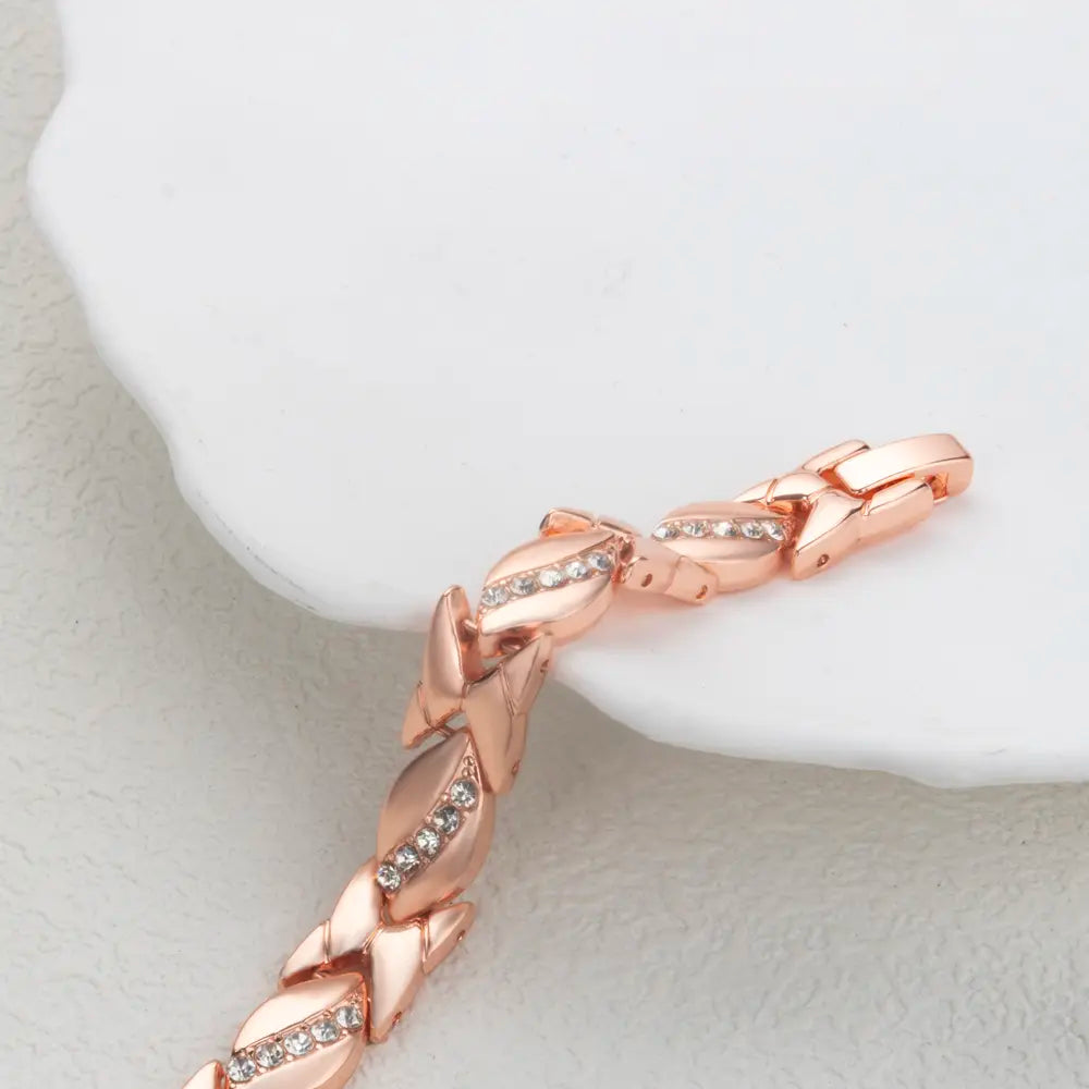 Pure Copper Magnetic Bracelet for Women with Dainty Leaf Design & Diamond Accents - Adjustable 3500 Gauss Feminine Gift, Adjustable Bracelets, Pure Copper Bracelets