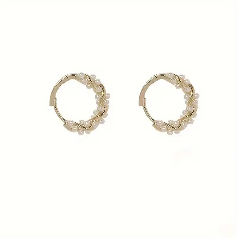 Women's Gold-Plated Alloy Stud Earrings - Lightweight Minimalist Fashionable Jewelry Accessories with Pearl-Like Bling Accents, Dainty Costume Jewelry for Everyday Elegance