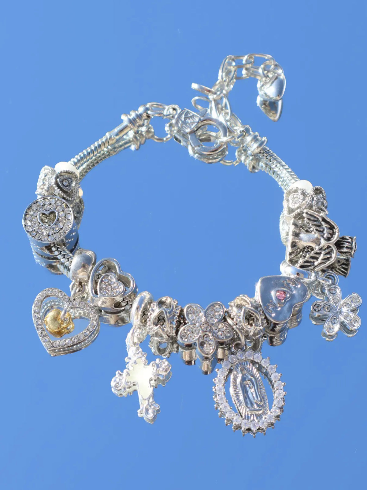 Heart Cherry Blossom Charm Bracelet, Glow-in-the-Dark Cross Bracelet, Mom Angel Cross Flower Charm High Quality Bracelet, Jewelry Bracelet, Exquisite Bracelet