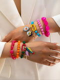 6Pcs Y2K Summer Ocean Fish Charm Beaded Stackable Fashionable Bracelet, Multicolor Resin Beads Bracelets Stacking, Stacked Design Bracelets, Dopamine Funky Bracelets for Women, Matching Bracelets Beaded Bracelet Set