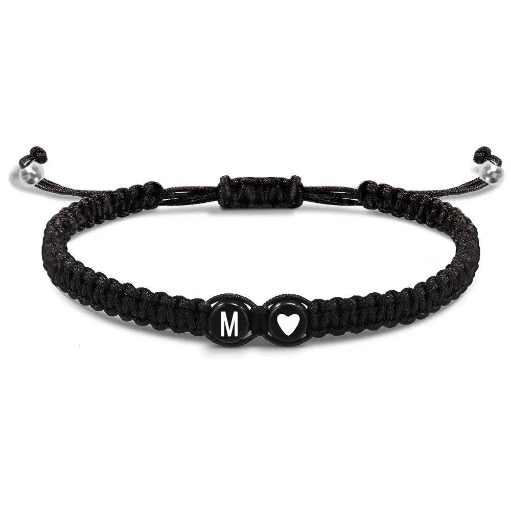 Heart Shaped Initial Bracelet, 26 Initial Charm Bracelet, Women Braided Bracelet, Heart Shaped Handmade Rope Adjustable Bracelet, Suitable for Mom Daughter Birthday Jewelry Gift Jewellery