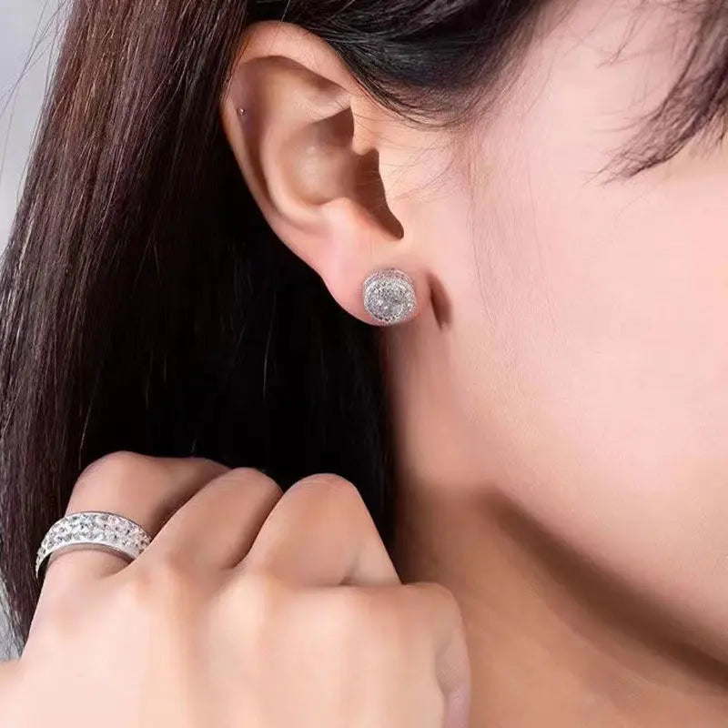 Women's Bling Sparkle Shine Ear Studs - Retro Look Round Zircon Starburst Rhinestone Jewelry, Unisex Fit Cool Costume Accessories, Holiday Gift Ready