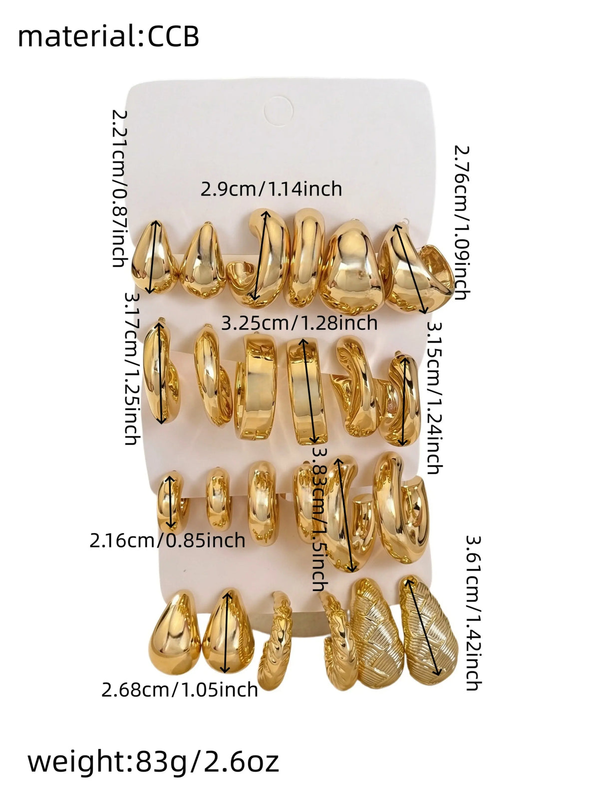 24PCS Gold CCB Open Textured Hoop Earrings Set, Multi Styles Teardrop Twist Vertical Texture C Shaped Ear Hoops, Minimalist Luxury Trendy Daily Fashion Ear Jewelry for Women