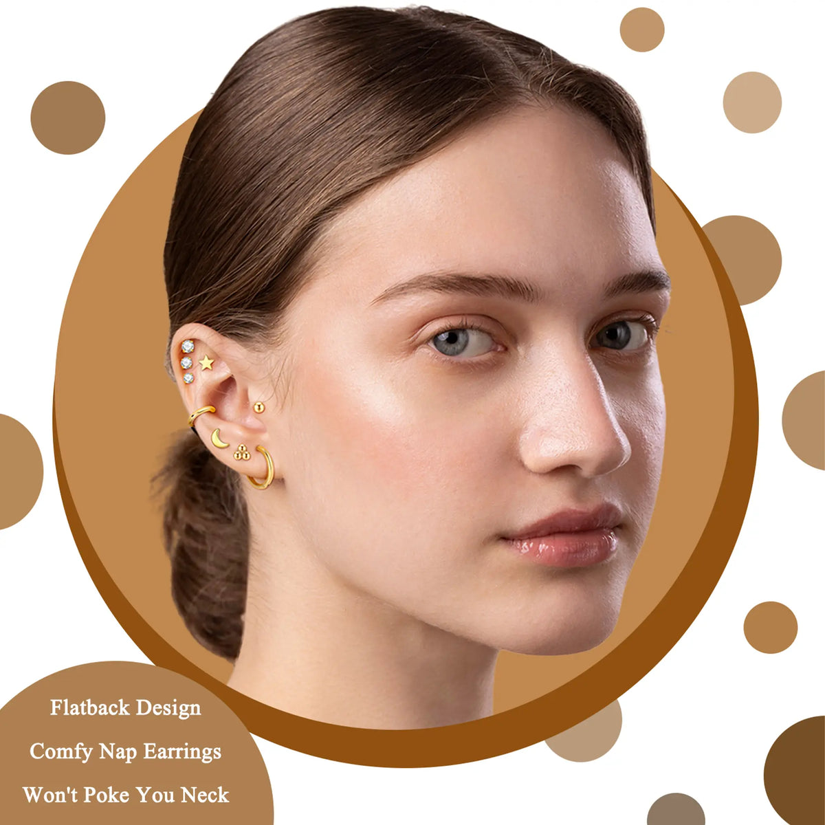 MILAKA 20G Hypoallergenic Surgical Steel Flat Back Post Earrings - Gold Dipped Hoop Studs with Pearls, CZ, Turquoise To Match, for Women's Cartilage Helix/Multiple Piercings, Subtle Glam for Daily Wear, Comfortable Jewelry Set, Studs, Pearls, Cz, Turquois