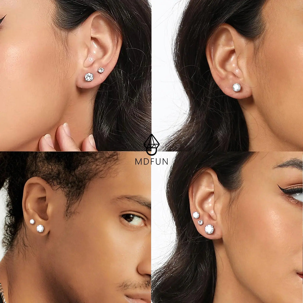 MDFUN 6MM Round Cubic Zirconia Stud Earrings Set, 4-Prong Setting Clear CZ Earrings for Men and Women, Hypoallergenic Classic Minimalist Jewelry,sohochic