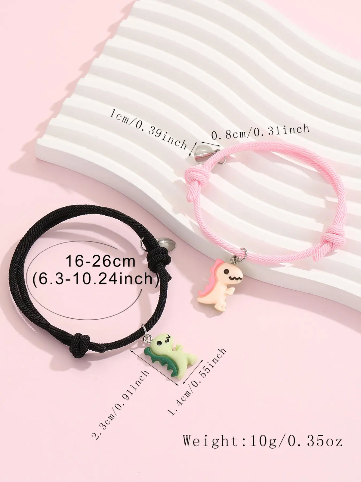 2 Pcs Glow-In-Dark Heart Dinosaur Pendant Couple Matching Bracelet, Cute Handmade Braided Wristband, Valentine's Day Gift, Anniversary Present, Jewelry, Bracelet for Couples