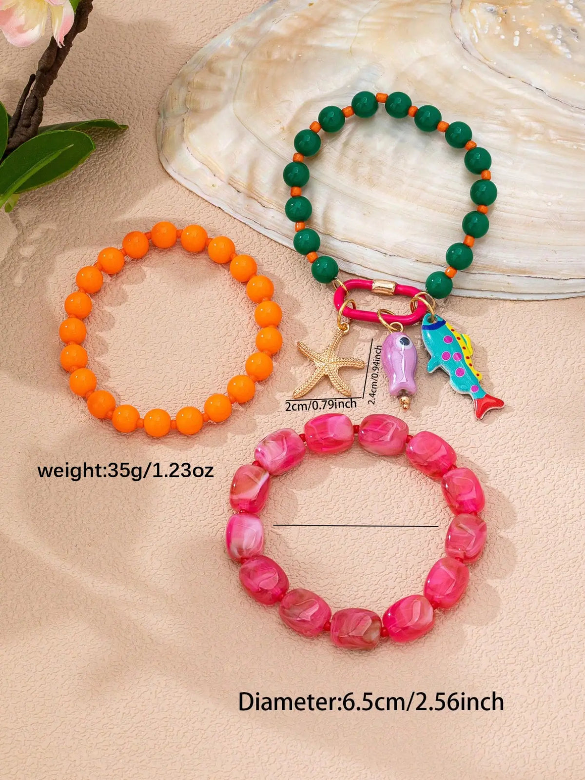 6Pcs Y2K Summer Ocean Fish Charm Beaded Stackable Fashionable Bracelet, Multicolor Resin Beads Bracelets Stacking, Stacked Design Bracelets, Dopamine Funky Bracelets for Women, Matching Bracelets Beaded Bracelet Set