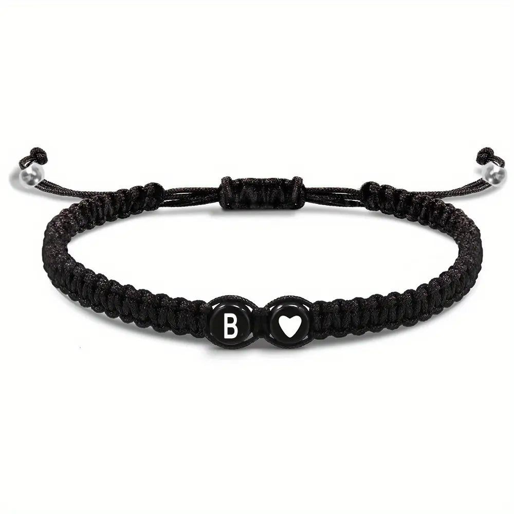 Heart Shaped Initial Bracelet, 26 Initial Charm Bracelet, Women Braided Bracelet, Heart Shaped Handmade Rope Adjustable Bracelet, Suitable for Mom Daughter Birthday Jewelry Gift Jewellery
