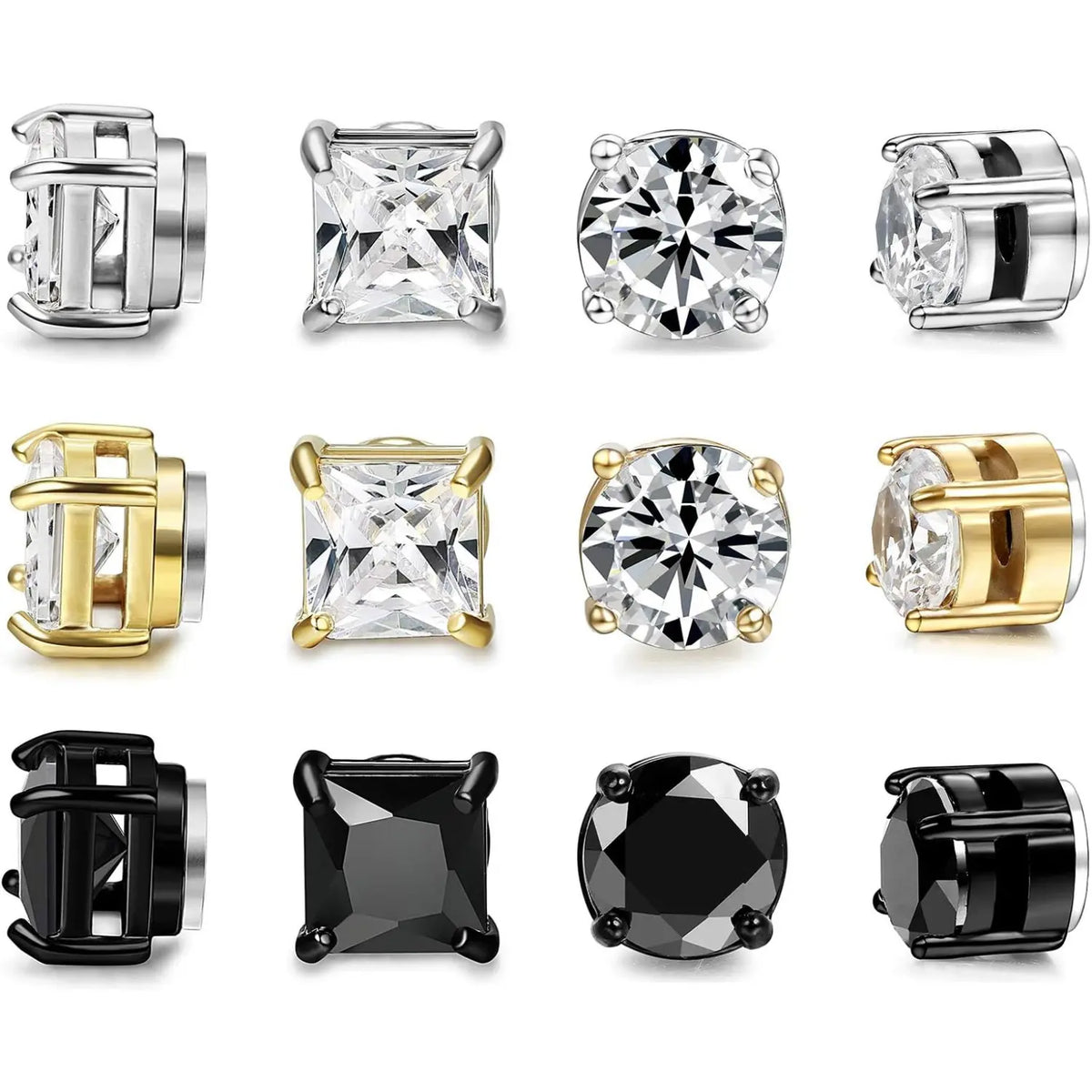 FIBO STEEL 6 Pairs Magnetic Stud Earrings for Men Women Stainless Steel CZ Unisex Magnet Earrings Set Hypoallergenic Non Piercing Clip On Earrings Fake Earrings Jewelry Silver Gold Black 5 8MM Spring Statements