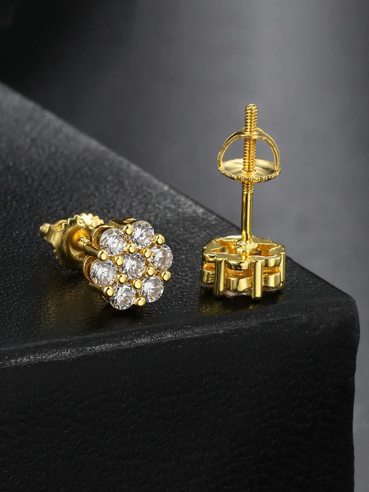 New Flower Earrings Copper Material Full Rhinestone Hip Hop Earrings, Trendy Street Fashion Jewelry for Men and Women, Casual Style