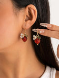 Cute Strawberry Design Dangle Earrings for Women & Girls, Fashion Floral Drop Earrings, Cute Summer Jewelry Accessories, Casual Trendy Jewelry, Fruit Veggie Earrings, Dangly Earrings, Dangling Earrings