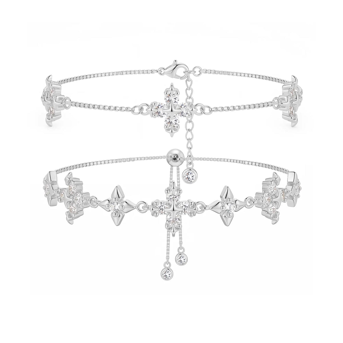 GANIA Double Layered Snowflake Cross Bracelet – Adjustable Layered Design for Women, Christian Symbol Jewelry, Gift for Valentine's Day, Wedding, Birthday, Anniversary, Daily Wear, Gift for Girlfriend, Wife, Mom