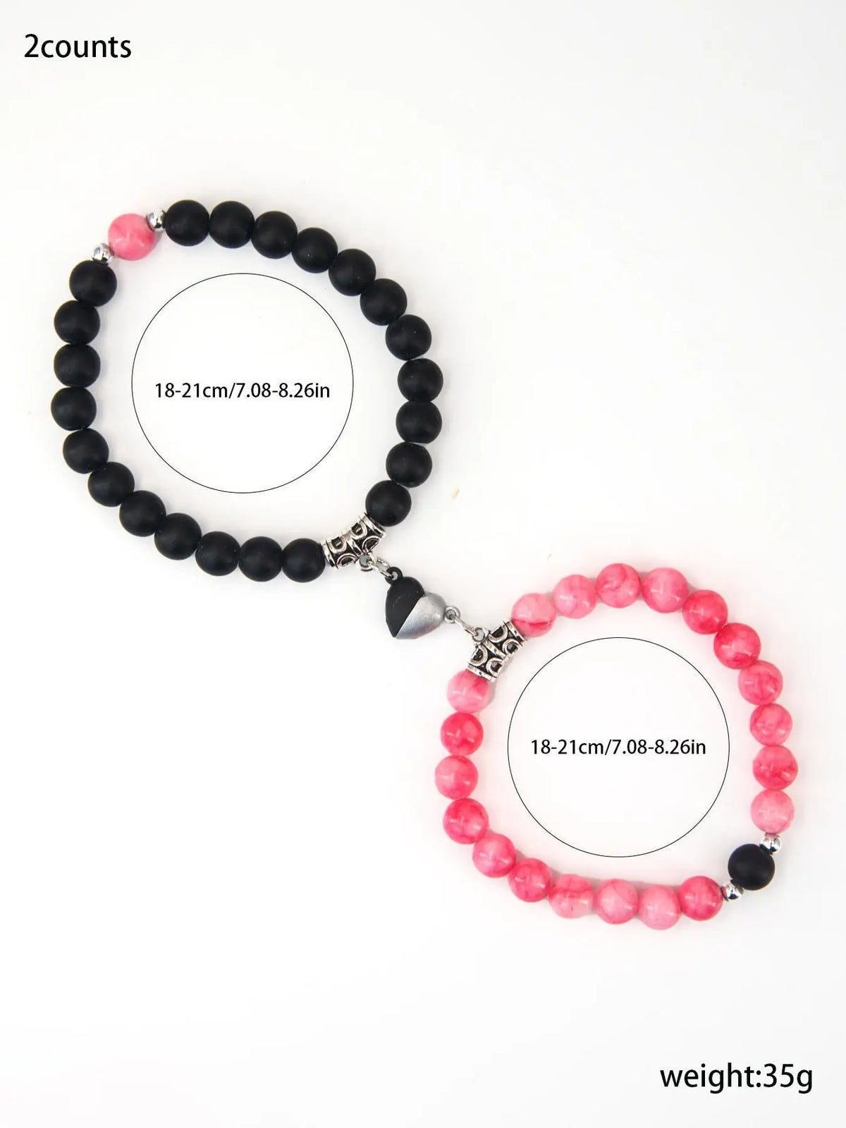 Magnetic Heart Charm Beaded Bracelet, Fashionable Couple Bracelet for Women & Men, Matching Heart Bracelets, Trendy All-match & Exquisite Jewelry for Birthday Gift, Heart Shaped Bracelet, Bracelet With Pendant, Beaded Bracelet Set