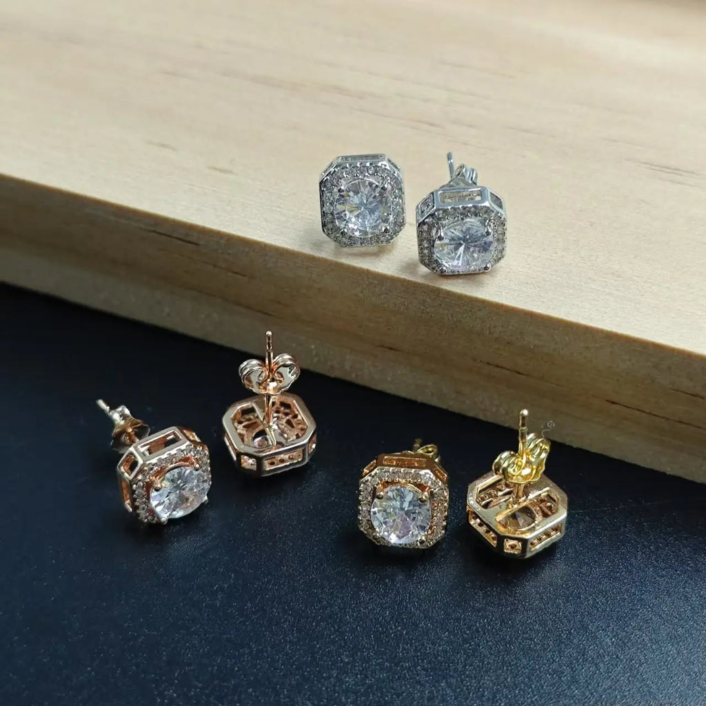 Women's Bling Sparkle Shine Ear Studs - Retro Look Round Zircon Starburst Rhinestone Jewelry, Unisex Fit Cool Costume Accessories, Holiday Gift Ready