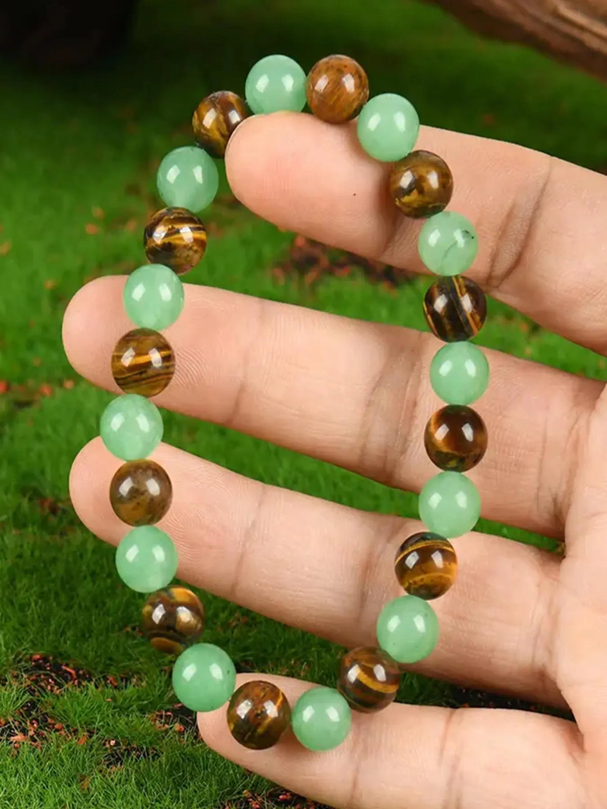 1pc Money Attraction & Protection Bracelet, Tiger Eye & Green Aventurine Natural Bracelet, Fashion Luxury Jewelry, Friendship & Encouragement Gift, Colorblock Beaded Bracelet, Bangle Bracelet, Fashionable Bangles, Bead Bracelets