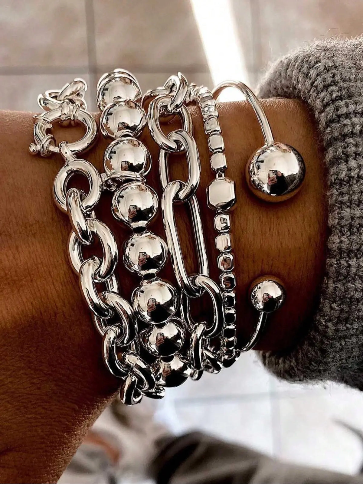 Vintage Exaggerated Minimalist Old Coin Design Layered Chunky Chain & Bracelets Stack, Perfect for Dates, Vacations, Parties, Gifts