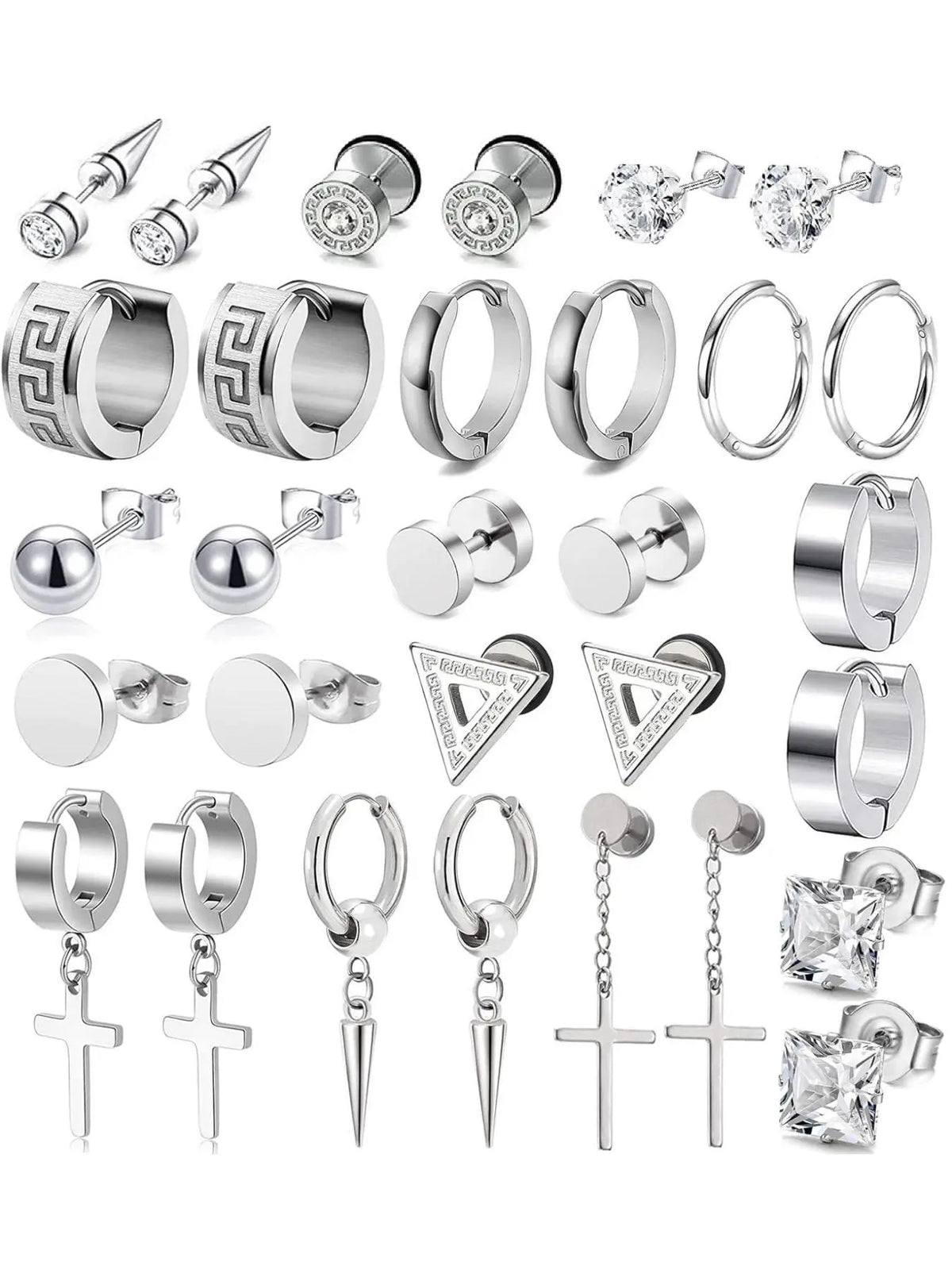 Men's Punk Style Cross and Hoop Earring Sets, Trendy Versatile Stud Earrings for Parties and Everyday Outfits, Exquisite Jewelry Gift for Birthdays, Earring Stacking Set, Ear Accessories, Earrings Studs, Casual Earrings Set