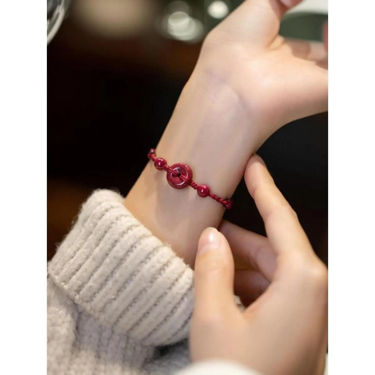 Unisex Cinnabar Hand-Woven Rope Bracelet with Peace-Health Buckle - One Size Fits, Men's Accessories, Ethnic Costume Jewelry, Birth Year Accessory, Stackable Piece, Daily Wear, Symbolizes Peace and Health, Meaningful Gift