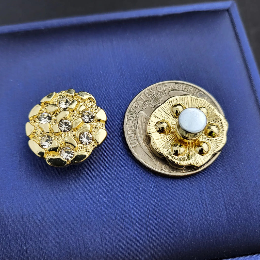 MaxBling81 Iced Gold-Plated Cubic Zirconia Nugget Chunky Statement Earrings - Unisex Hip Hop Magnetic Studs for Adults, Trendy Jewelry, Streetwear Shine, Small/Large Sizes, Artificial Gemstone Accessories
