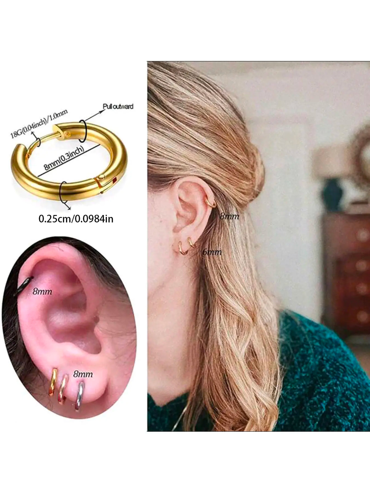 Stainless Steel Hoop Earrings for Men & Women, Multiple Sizes (8-18mm), Gift for Daily Wear, Versatile Earrings, Durable Earring Stack, Men Accessories, Earring Hoops
