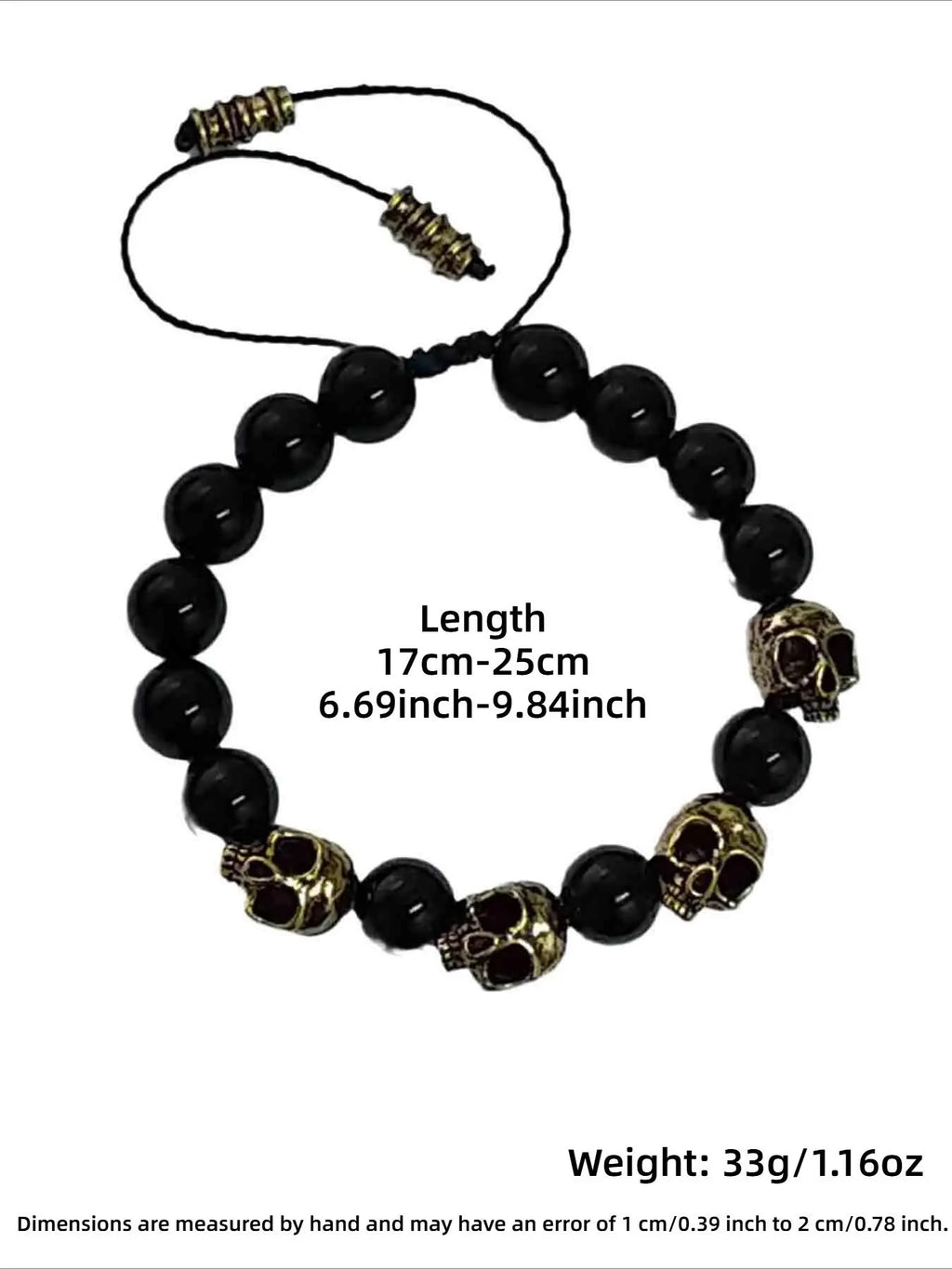 Vintage Gothic Skull Beaded Stretch Adjustable Bracelet, Trendy Punk Men's Party Street Style Personalized Wrist Bracelet, Fashion Jewelry