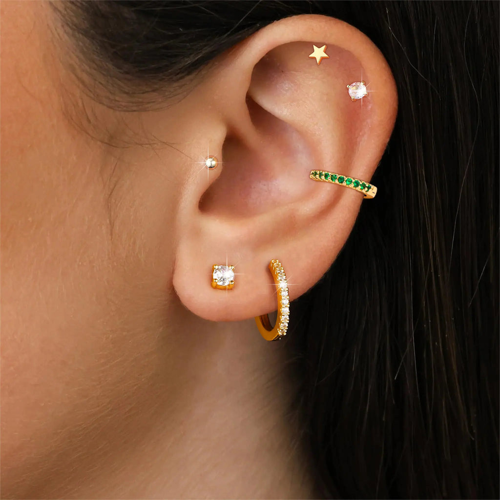 MILAKA 20G Hypoallergenic Surgical Steel Flat Back Post Earrings - Gold Dipped Hoop Studs with Pearls, CZ, Turquoise To Match, for Women's Cartilage Helix/Multiple Piercings, Subtle Glam for Daily Wear, Comfortable Jewelry Set, Studs, Pearls, Cz, Turquois
