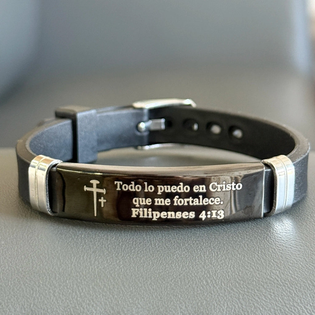 Inspirational Quote Bible Verse Cross Bracelet Faith Christian Silicone ID Wristband Religious Gifts for Men Women Adjustable Stainless Steel Rubber Wristband Perfect for Friends Boyfriend Father Couples