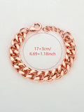 Pure Copper Cuban Chain Bracelet, 5–12 mm Wide Chunky Link Unisex Copper Metal Bracelet, Handmade Concave Chain Jewelry for Men and Women, Cuban Link Bracelets
