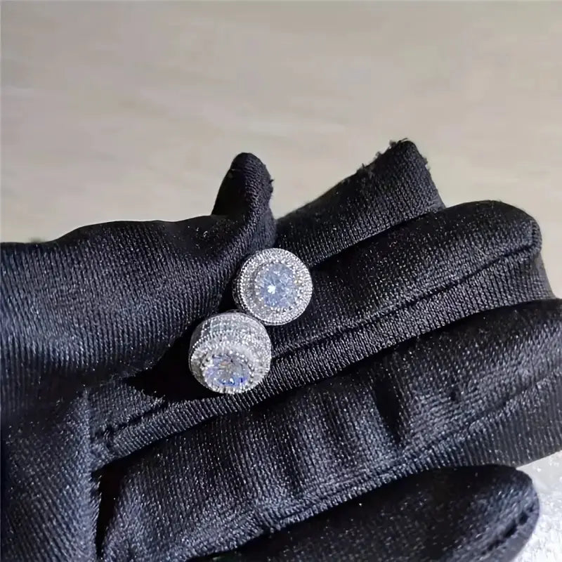 Women's Bling Sparkle Shine Ear Studs - Retro Look Round Zircon Starburst Rhinestone Jewelry, Unisex Fit Cool Costume Accessories, Holiday Gift Ready