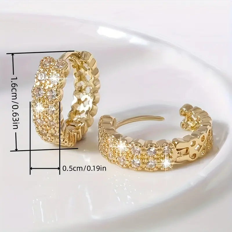 Exquisite Double Row Inlay zirconia Hoop Earrings For Women Wedding Party Stylish Earrings Elegant Shiny Zirconia Earrings