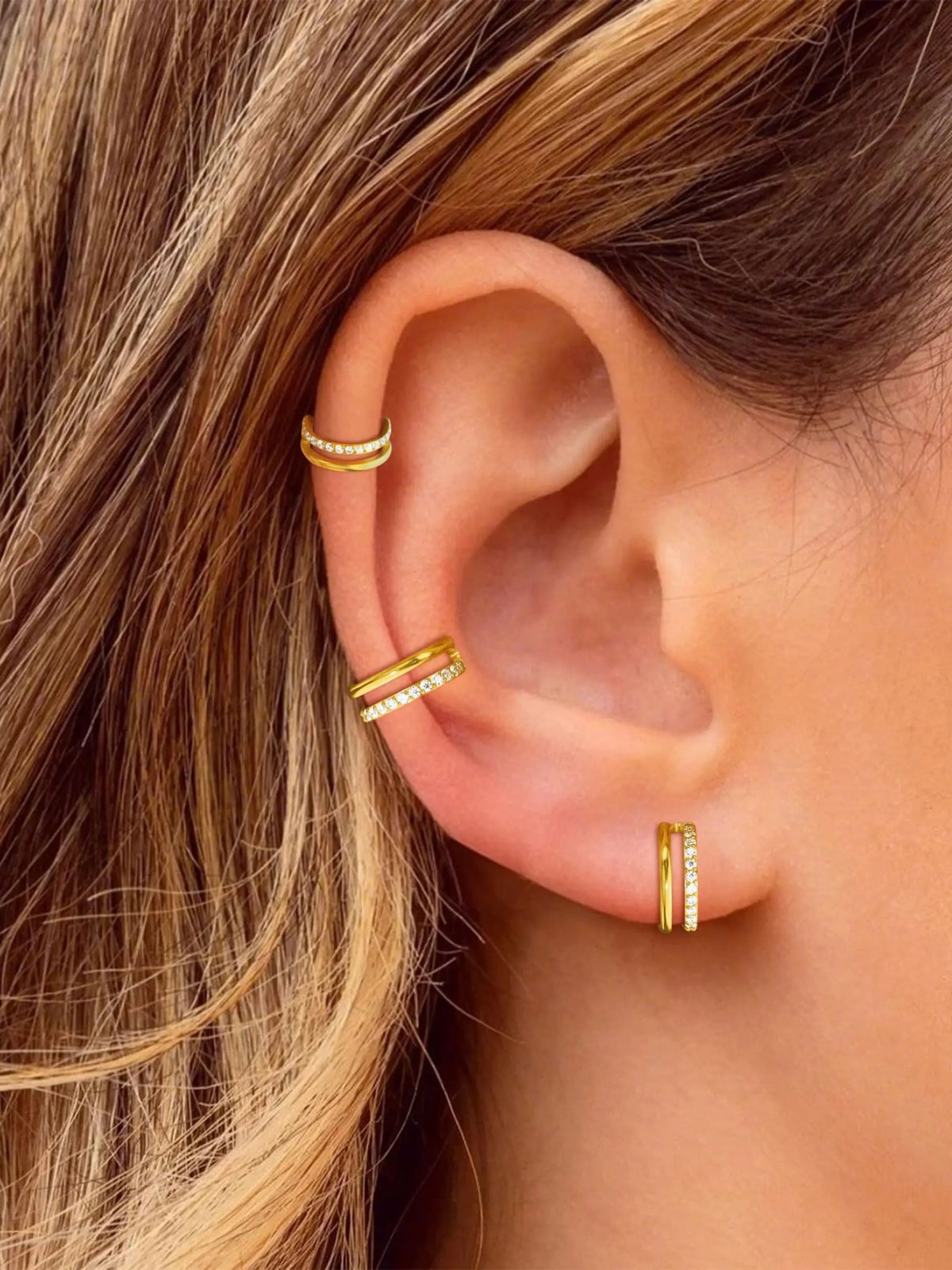 2pcs Small Cartilage Double-hoop Helix Conch Piercing Earrings with Cubic Zirconia for Women Trendy Stainless Steel Sets Piercing Jewelry 16gauge 8mm, Earring Stack Shining Earrings Sparkling Ear Jewelry