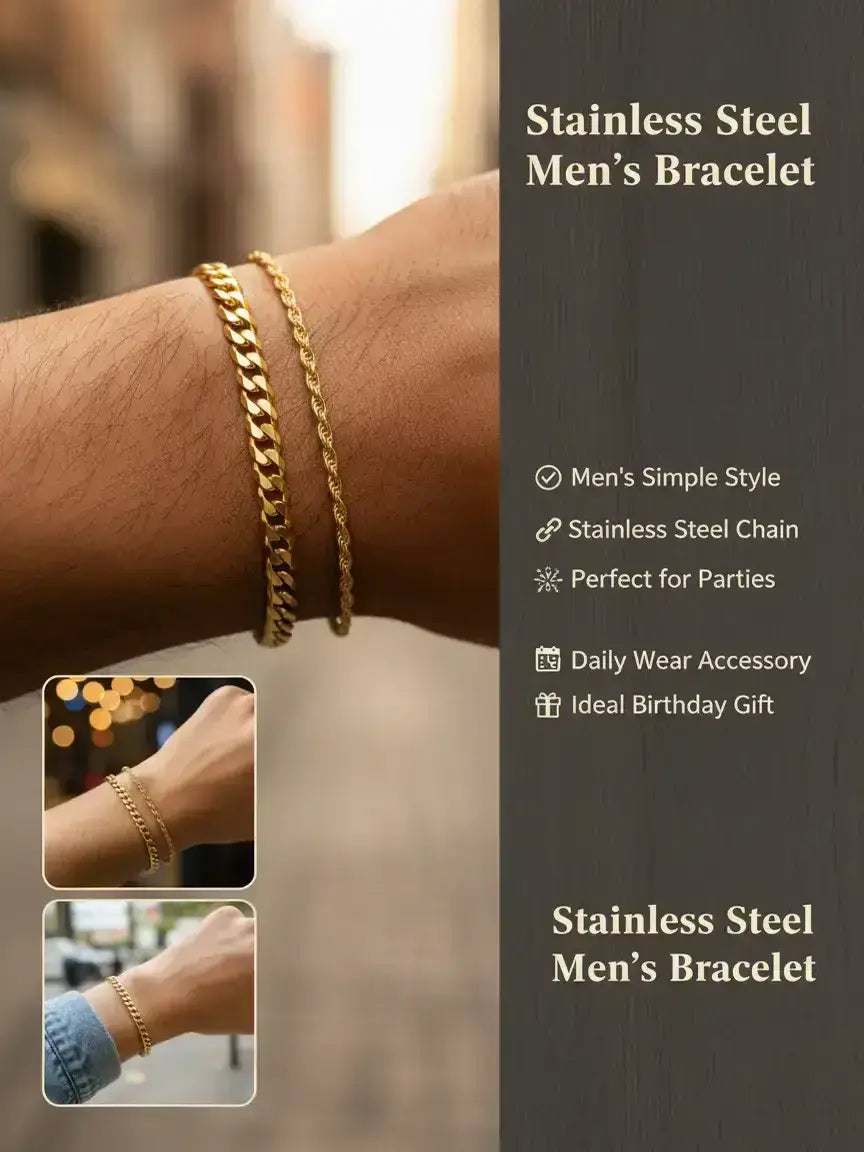 Men's Simple Style Stainless Steel Chain Bracelet, Jewelry for Party, Everyday & Birthday Gift, Adjustable Link Bracelet, Stackable Bracelets, Stacked Design Bracelets