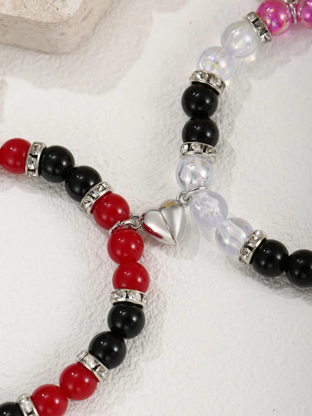 Fashion Spider & Net Design Charm Beaded Bracelet Set, Casual Simple Magnetic Heart Charm Jewelry for Party, Daily Clothing Decor, Adjustable Beaded Charm Bracelet, Beaded Bracelets Set