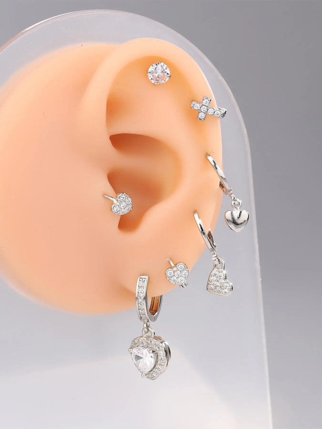 Women's Rhinestone Decor Earring Set, Cool Earrings, Star & Heart & Cross & Chain Design, Unique Jewelry for Birthday Gift, High Quality Earrings, Trendy Accessories, Shining Earrings, Sparkling Ear Jewelry