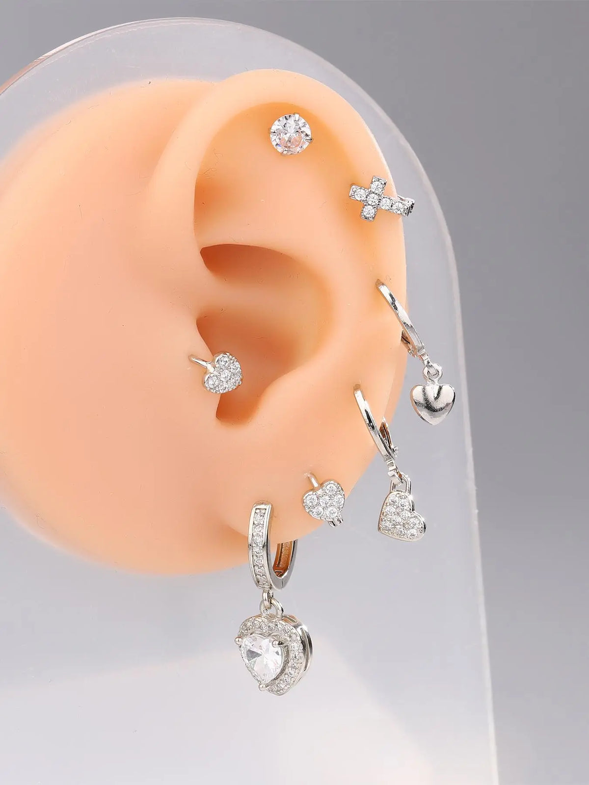 Women's Rhinestone Decor Earring Set, Cool Earrings, Star & Heart & Cross & Chain Design, Unique Jewelry for Birthday Gift, High Quality Earrings, Trendy Accessories, Shining Earrings, Sparkling Ear Jewelry