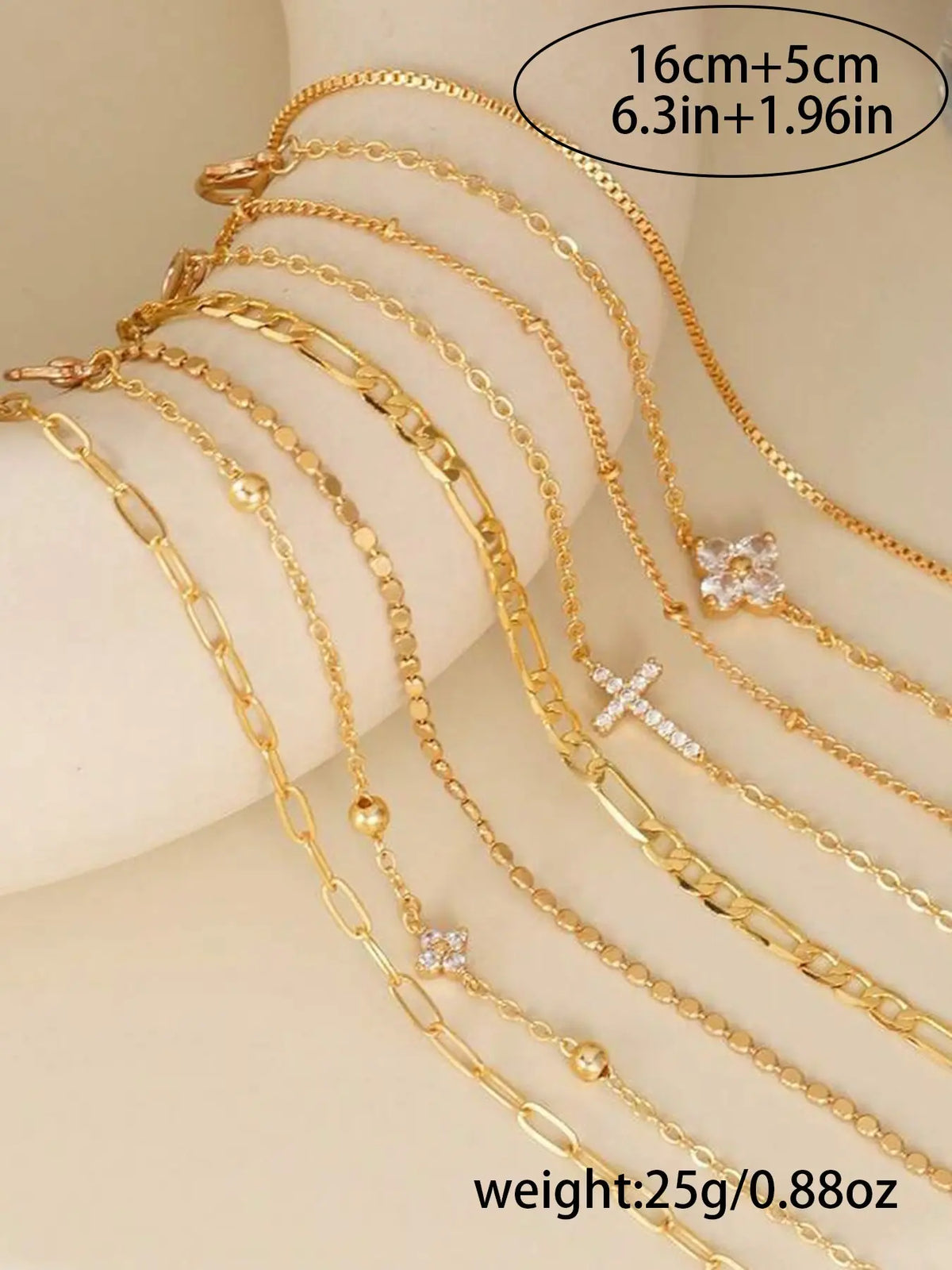 8-Piece Fashion Layered Clover Cross Bracelet Set, Elegant Chain Bracelets, Minimalist Luxury Jewelry for Women, Multilayered Stackable Bracelets, Fashionable Style