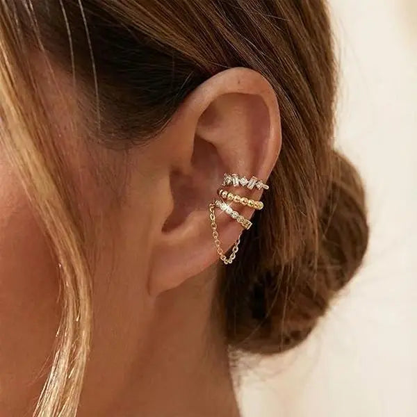 ChicBloom B Ear Cuffs Non Piercing Ear Cuff for Women Clip on Huggie Hoop Earrings Gold Fake Earring Cuff with Chain Clips Minimalist Jewelry