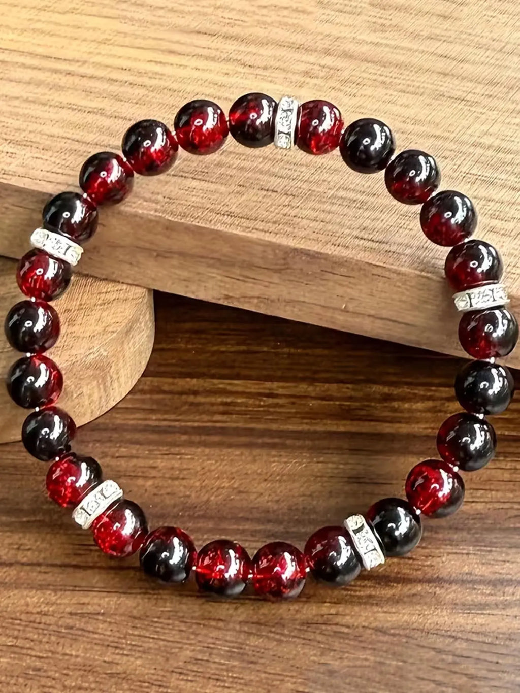 1 Pc Pomegranate Red Beaded Bracelet, Stretch Bangle, Inspirational Anxiety-Relief Stretch Jewelry, Handmade Unisex Accessory, Suitable for Daily Wear and Gifting in All Seasons
