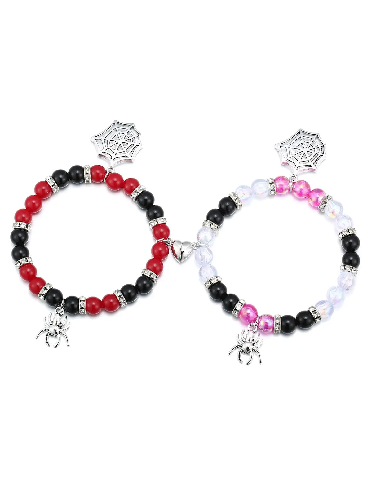 Fashion Spider & Net Design Charm Beaded Bracelet Set, Casual Simple Magnetic Heart Charm Jewelry for Party, Daily Clothing Decor, Adjustable Beaded Charm Bracelet, Beaded Bracelets Set