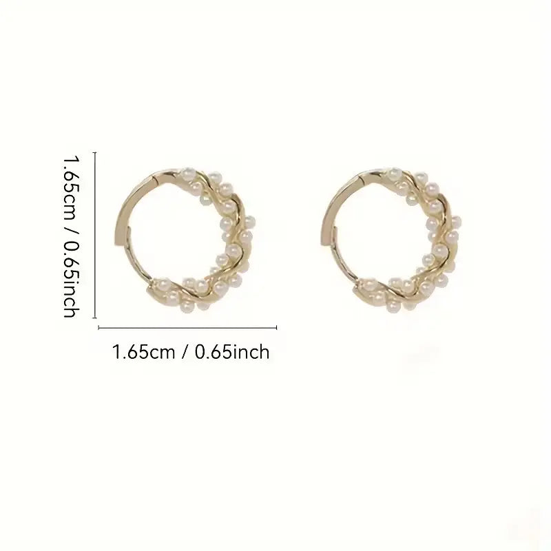 Women's Gold-Plated Alloy Stud Earrings - Lightweight Minimalist Fashionable Jewelry Accessories with Pearl-Like Bling Accents, Dainty Costume Jewelry for Everyday Elegance
