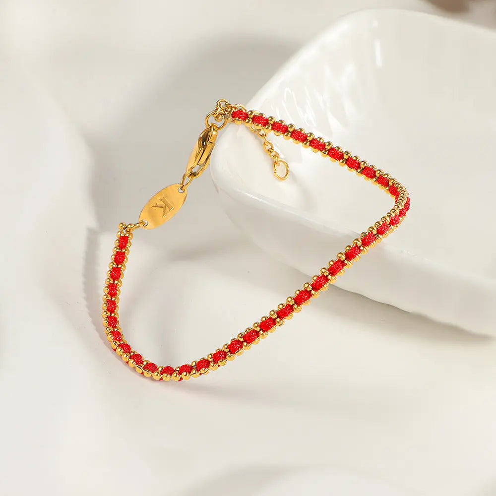 Women's Minimalist Boho Red String Bracelets - Handcrafted Woven Pattern Cord Jewelry with Gold Beads, Adjustable Length Lucky Charm, Gold Aesthetic, Everyday Wear Wrist Stack, Gift-Ready for Birthday