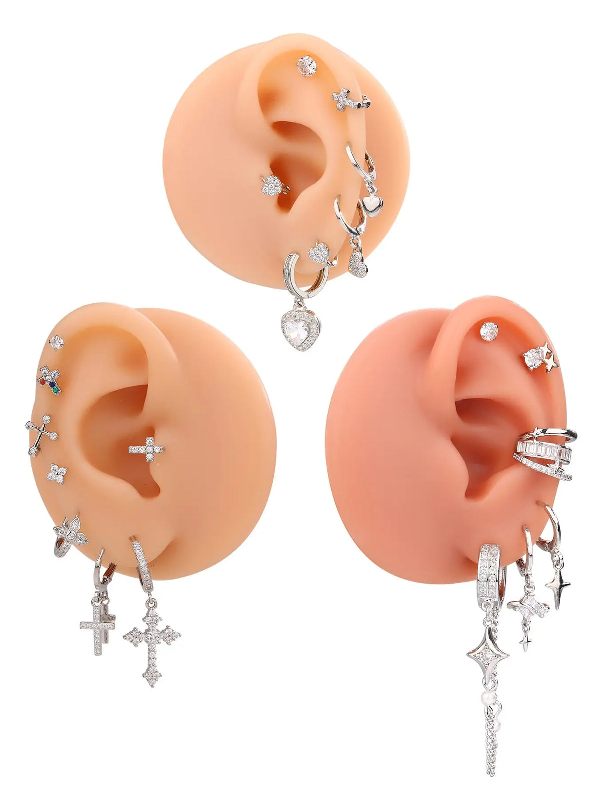 Women's Rhinestone Decor Earring Set, Cool Earrings, Star & Heart & Cross & Chain Design, Unique Jewelry for Birthday Gift, High Quality Earrings, Trendy Accessories, Shining Earrings, Sparkling Ear Jewelry