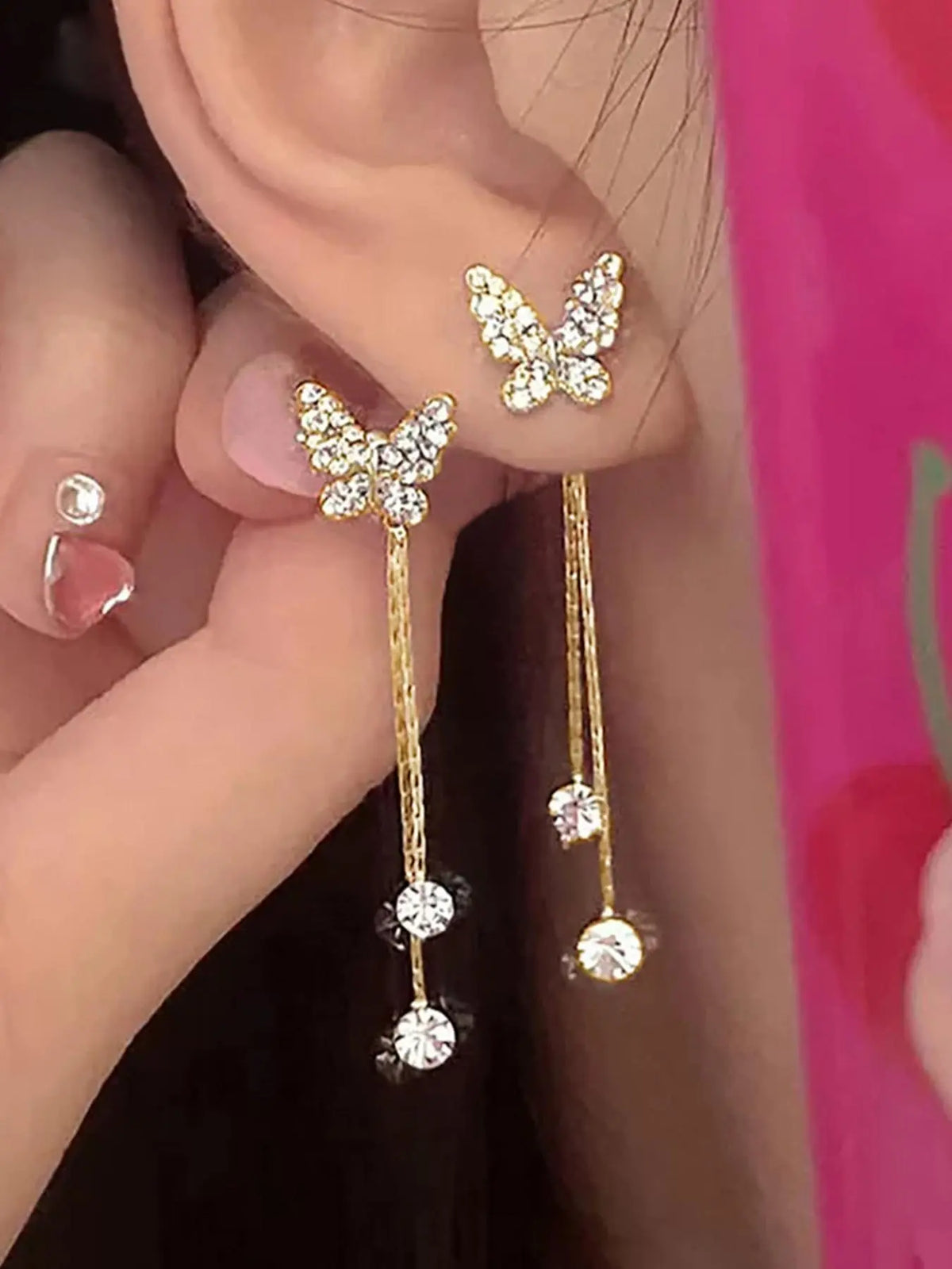 Elegant Butterfly Design Rhinestone Fashion Earrings for Women, Trendy Fashionable Accessories, Sweet and Exquisite Removable Tassel for Daily Wear, Perfect for Dates, Trendy Jewelry