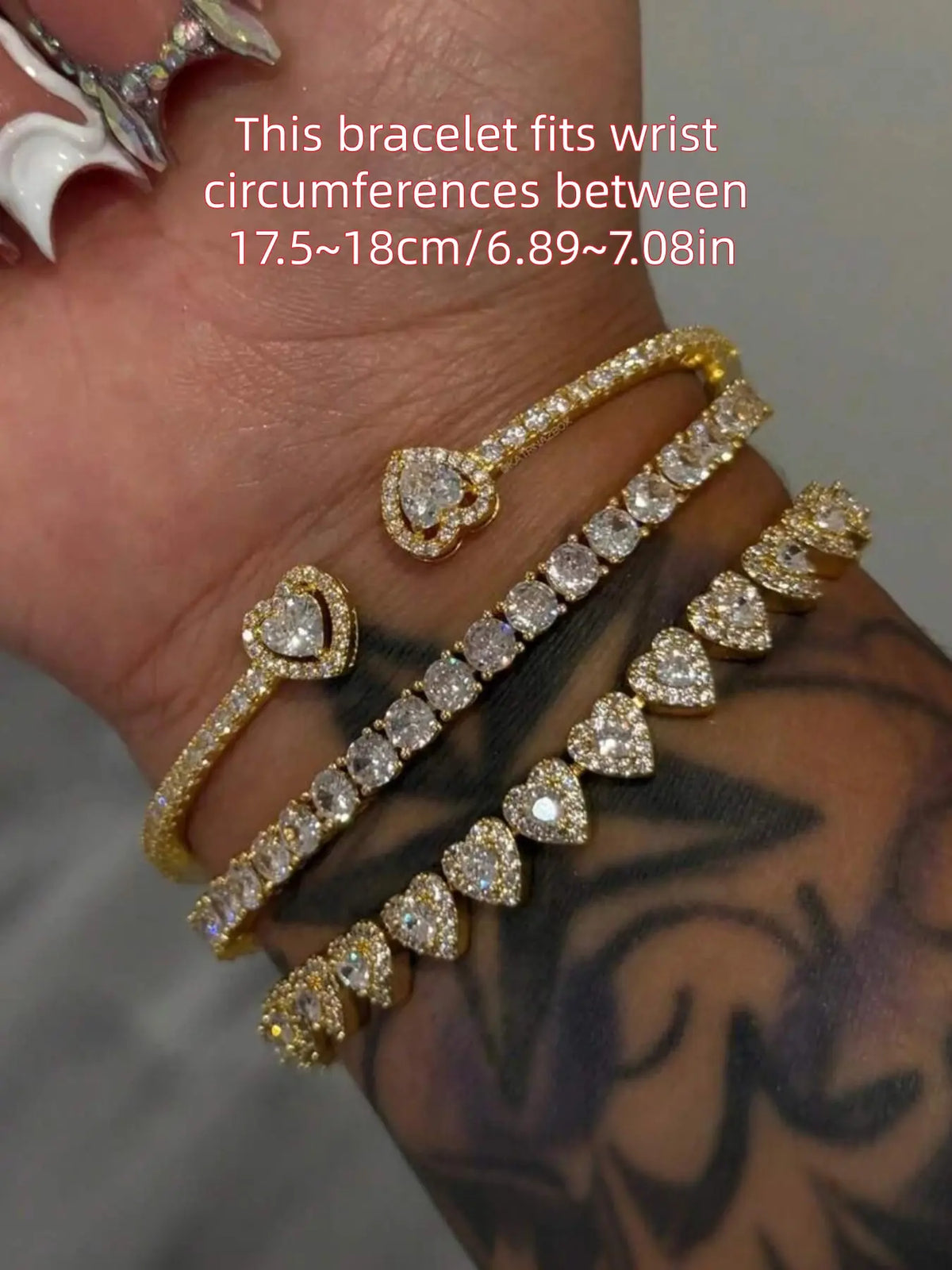 3-Piece Heart Copper Bracelet Set（3 Sizes), Embedded Artificial Zircon, Alloy Heart Bracelets, Matching Bracelets, Fashionable Bracelet Style Daily Wear, Ideal Gift for Women, Bracelet Jewelry