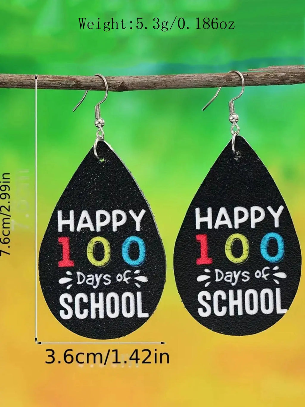 Letter Pattern Microfiber Leather Earrings, Water Drop Shaped Dangle Earrings, Happy 100 Days of School Earrings, Holiday Gift for Women, Casual Trendy Jewelry