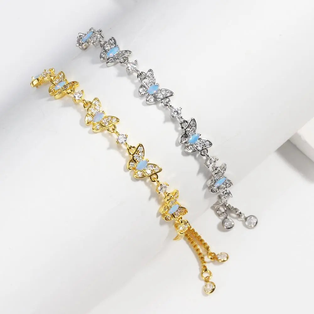 TMANI Adjustable Butterfly Charms Bracelet - Sparkling Rhinestone Bling Effect, Bejeweled Style Arm Candy Accessories, Trendy Costume Jewelry Gifts for Women, Animal Shaped Collectible Jewelry Charms,sohochic