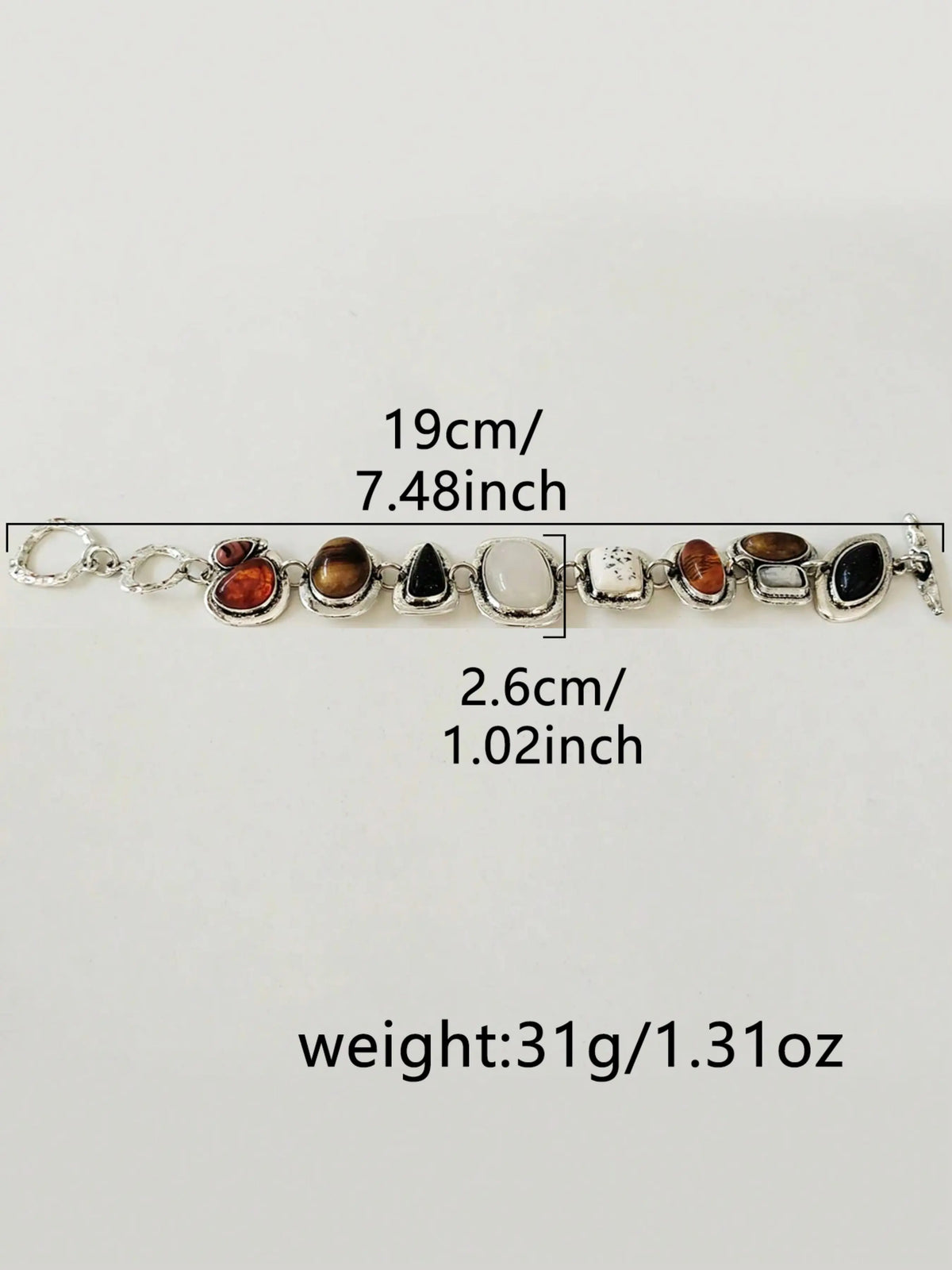 New Za Bohemian Vintage Bracelet, Women's Fashion Silver Color Metal Hollow Chain Pendant Resin Handmade Jewelry Gift, Trendy Bangle, Fashionable Bracelet Style, Fashionable Chunky Bangles, Bracelets Bangles