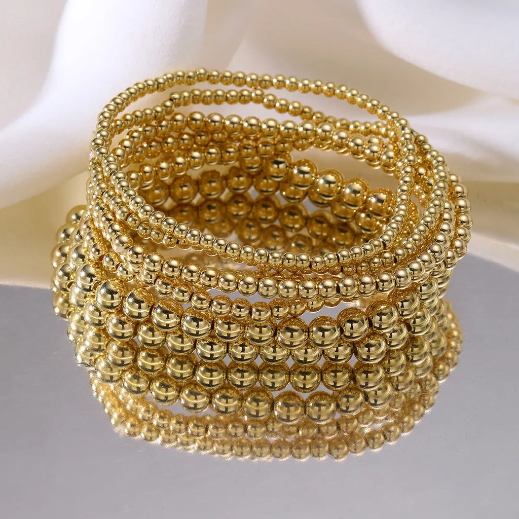 Women's 14Pcs Minimalist Gold-Toned Bangles Bracelets Set, Elastic Boho Stackable Beaded Mix Female Bracelets, Comfortable Stretch Costume Jewelry for Birthday,sohochic