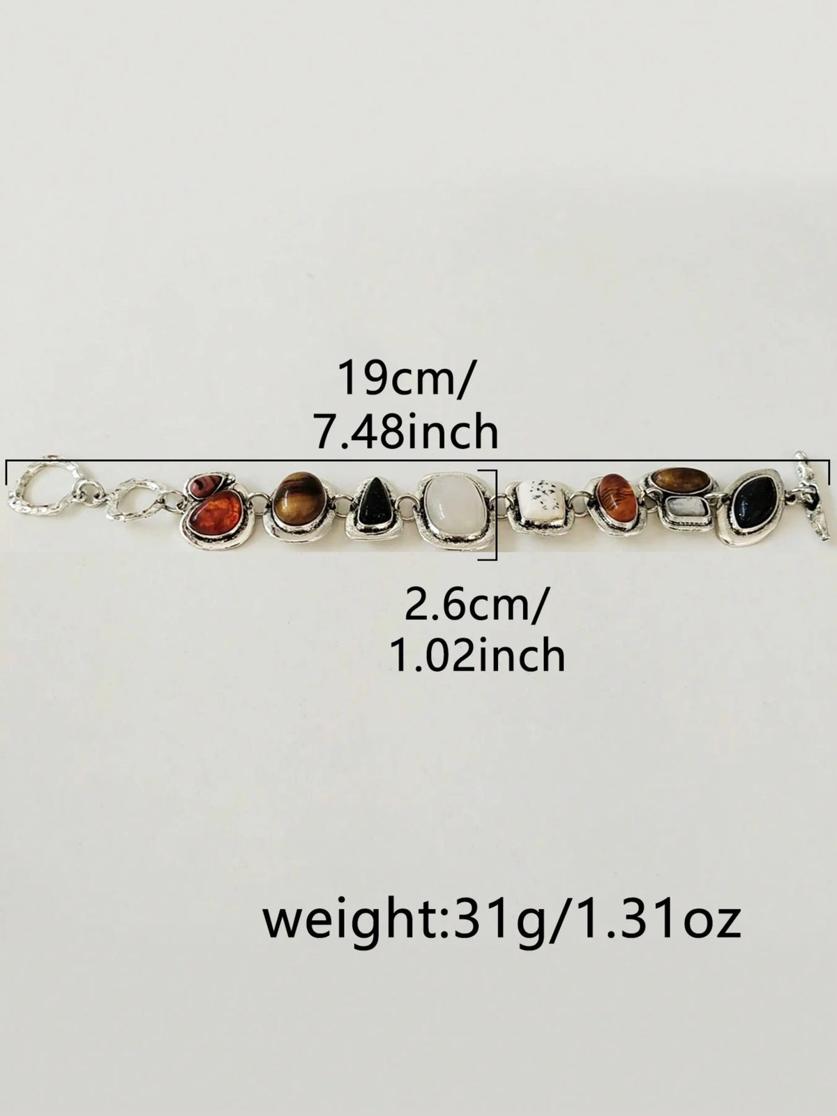 New Za Bohemian Vintage Bracelet, Women's Fashion Silver Color Metal Hollow Chain Pendant Resin Handmade Jewelry Gift, Trendy Bangle, Fashionable Bracelet Style, Fashionable Chunky Bangles, Bracelets Bangles